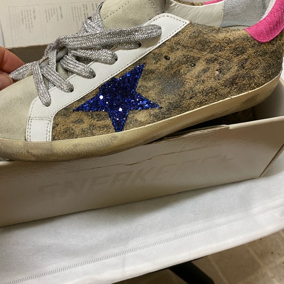 NIB Golden Goose Super-Star Leopard & Blue Glitter Star Sneaker, 38 - Picture 6 of 13